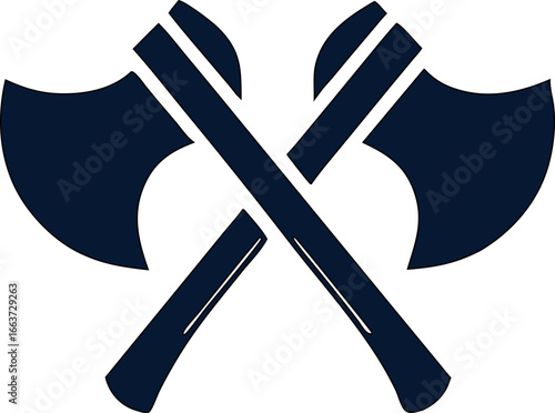 Rustic crossed axes black icon, ideal for forestry emblems, camping badges, woodcutting branding, adventure club symbols, and survival gear graphics.