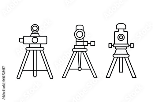 A set of theodolite line art vector illustration