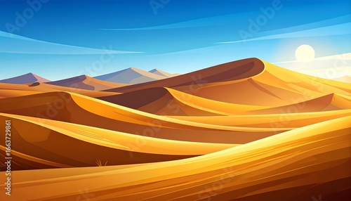 Vibrant Desert Landscape with Golden Dunes and Sunny Sky.