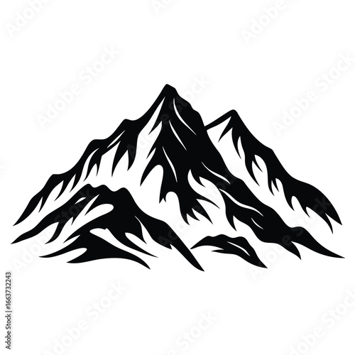 Majestic Mountain Range with Jagged Peaks and Dramatic Shadows in Black Silhouette