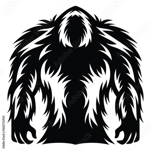 Mysterious Furry Silhouette of a Cryptid Creature in Black and White Style