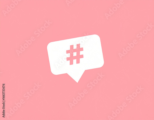 Hashtag Symbol within a Speech Bubble on Pink Background