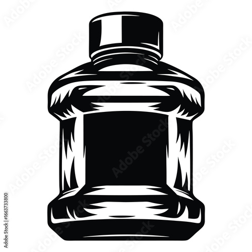 Monochromatic Illustration of an Antiseptic Mouthwash Bottle Ready for Dental Hygiene