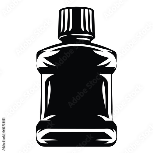 Stylized vector illustration of a black bottle used for mouthwash or medicine