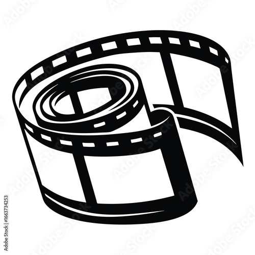 Monochrome Illustration of an Unwound Film Reel Representing the World of Cinema