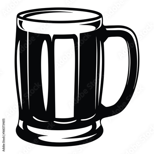 A bold black and white illustration of a vintage beer stein