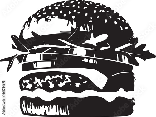 Black and white burger with sesame seeds and lettuce