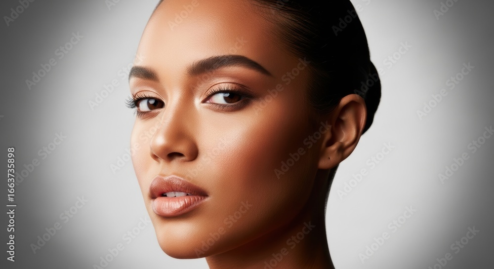 Naklejka premium Portrait of young african female with sleek hairstyle and radiant skin