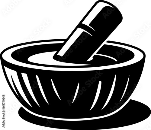 Black silhouette vector of a stone metate with mano, traditional grinding tool on white background