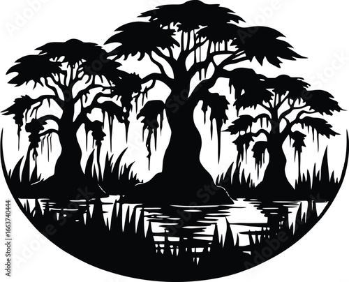 Swamp Cypress Trees Silhouette, Cypress Tree Vector