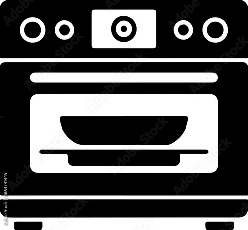 Black Silhouette Smart Oven Touchscreen Control Icon Design Isolated on White Background