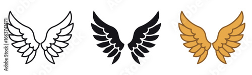 Angel Wings With  Solid Icon Set. Spirituality, Protection, And Guardian Symbol Outline And Silhouette Symbol Collection. Celestial And Divine Concept. Isolated Vector Illustration .