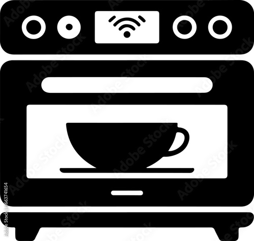 Silhouette of a Smart Oven with a Touchscreen Panel and a Cup of Coffee Inside