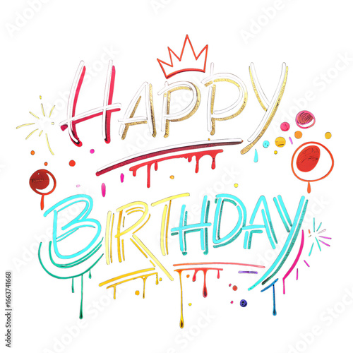 Creative paper card cutting on orange color background. Happy Birthday text.