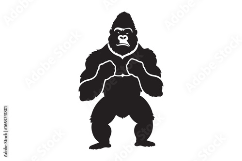 Silhouette of a powerful gorilla standing with fists raised
