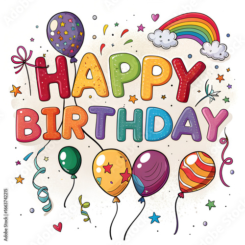 Creative paper card cutting on orange color background. Happy Birthday text.