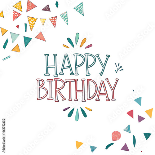 Creative paper card cutting on orange color background. Happy Birthday text.