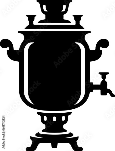 Vintage Samovar Silhouette Black and White Tea Kettle Icon