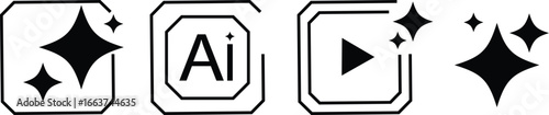 artificial intelligence icon set with rounded rectangle containing magic sparkle stars video,  and more vector illustration