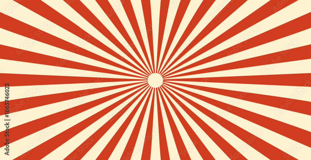 Radial sunburst background. Vintage wallpaper with rays in circus style, vector illustration