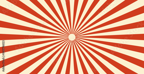 Radial sunburst background. Vintage wallpaper with rays in circus style, vector illustration
