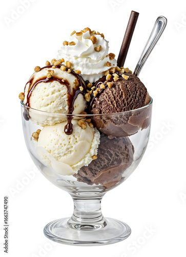 Ice cream in a glass with topping , isolated on transparent background, png