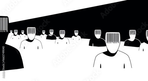 Barcode identity: surreal black and white conceptual art highlighting modern society