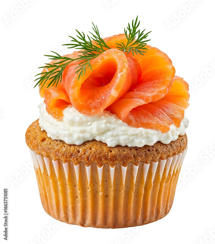 Muffin with salmon and cream cheese , isolated on transparent background, png