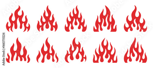 Dynamic Flame Vector Set with Intense Red Hues for Hot Graphics, Fire Effects, and Energetic Visual Compositions