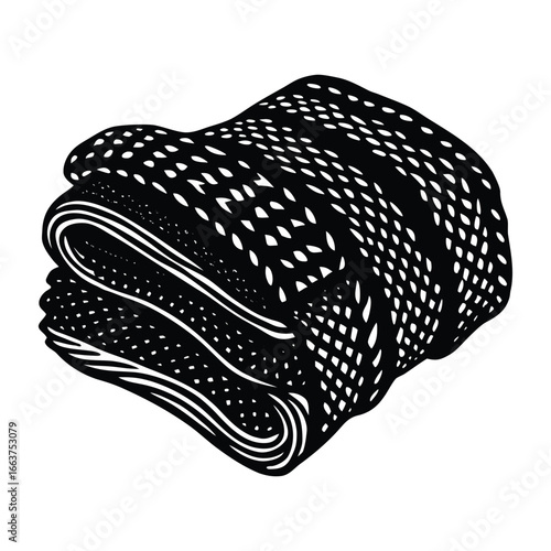 Abstract black and white textured fabric folds
