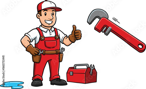 Cartoon Plumber Mascot Vector: Handyman Character Illustration vector