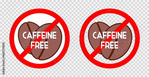 Caffeine free icon. Decaffeinated round label with coffee bean icon silhouette. EPS 10 Vector Illustration