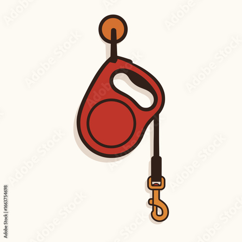 Red retractable dog leash with hook and handle design  