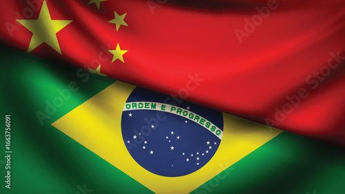 brazil and china flag fusion design