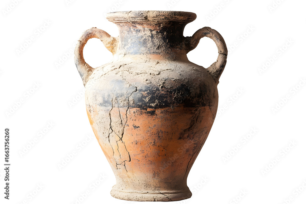 Ancient terracotta amphora with weathered texture in detailed realism Ancient terracotta amphora with weathered texture in detailed realism