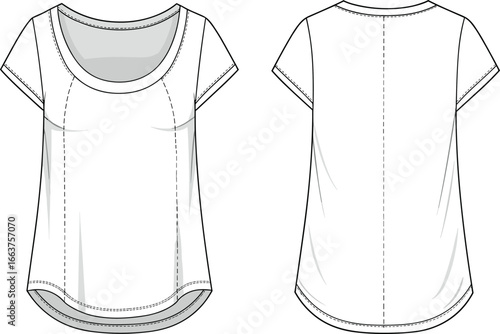 Polka Dot Baby Dress Technical Drawing, Smocked Yoke, Long Puff Sleeves and Tiered Skirt, Infant Apparel Vector, Editable Template for Designers, SEO Maintained, Flat Vector