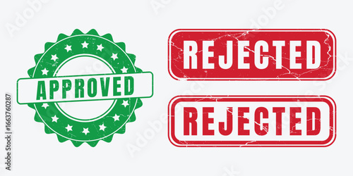 Approved and Rejected Rubber Stamp Set Green and Red Grunge Style