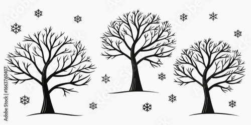 Bare Winter Trees with Falling Snowflakes