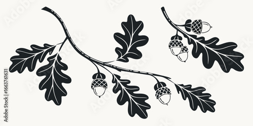 Black Silhouette Oak Leaves and Acorns
