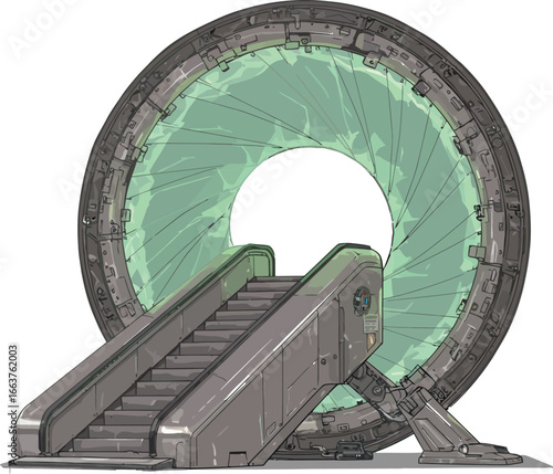 Futuristic portal with escalator in sci-fi setting