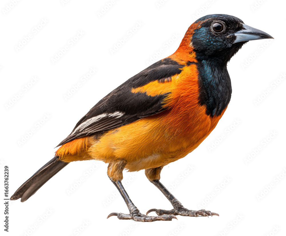 Obraz premium Colorful bird standing on legs against plain backdrop in nature on a transparent background, cut out