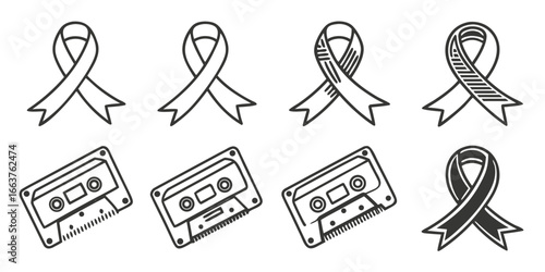 Collection of Awareness Ribbons and Cassette Tapes