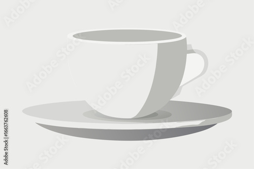 A simple white coffee cup with a saucer isolated on a clean background