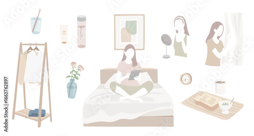 Morning Routine Illustration Set – Self-care and Daily Life