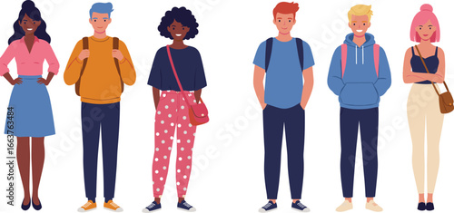 Diverse Group of Young People | Vector Student Character Set vector illustration
