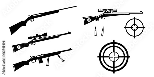 Collection of Silhouette Rifles, Bullets, and Scopes