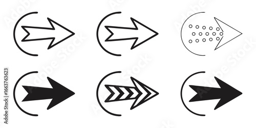 Collection of Six Arrow Icons with Circular Enclosures