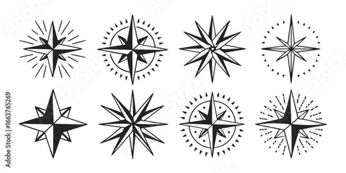 Collection of Stylized Compass Rose Designs