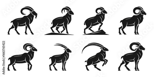 Collection of Stylized Ibex and Ram Silhouettes