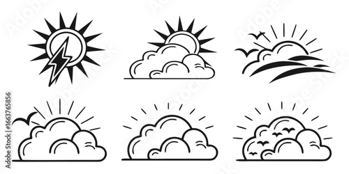 Collection of Stylized Sun and Cloud Icons